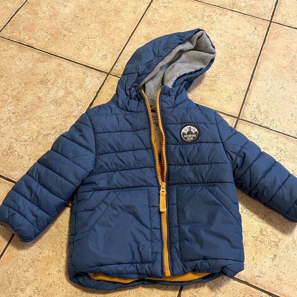 Carter's Toddler Navy Puffer Jacket with Mustard Lining - never worn